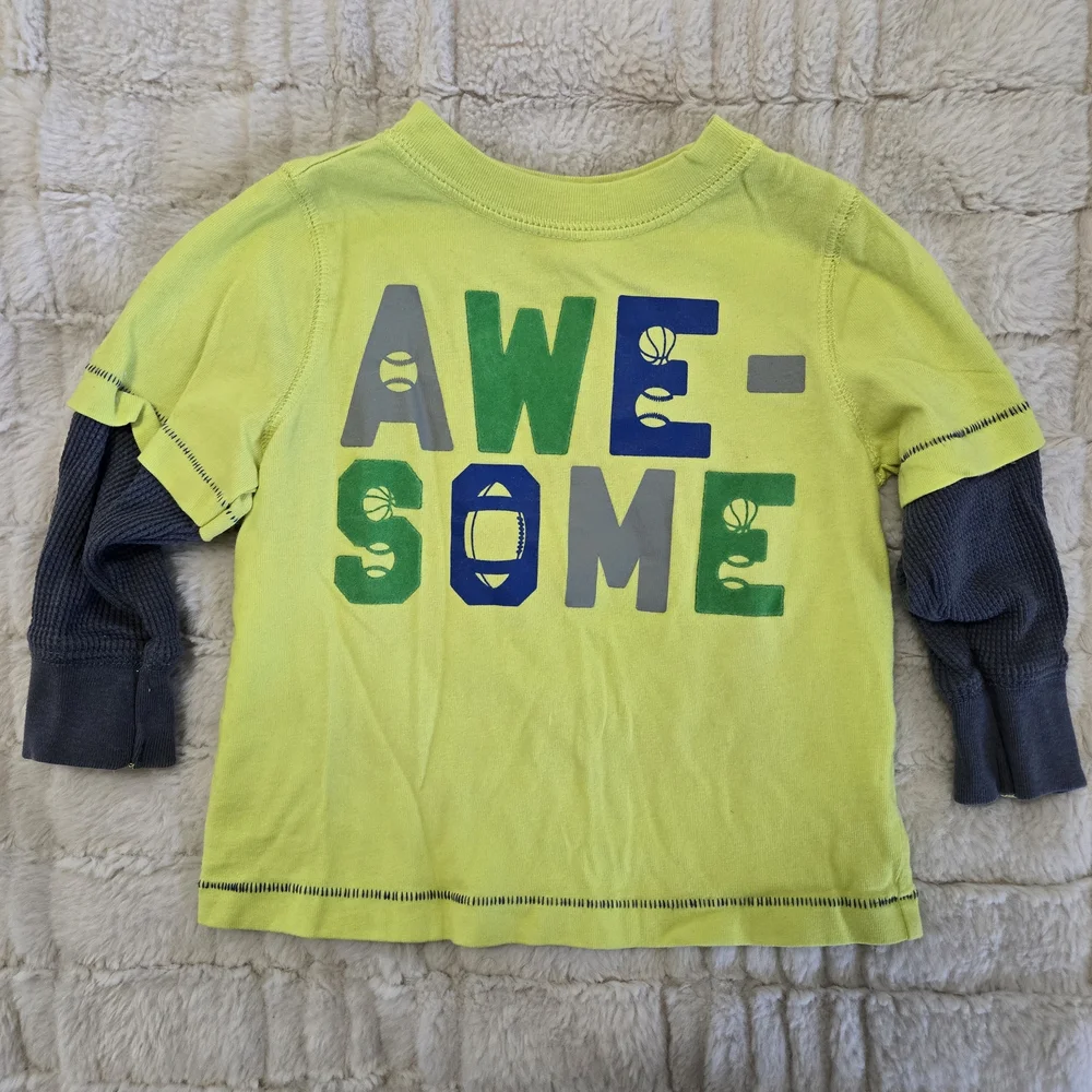 Old Navy 12/18 Month Neon Yellow W Awsome Graphic Long Sleeve Tee